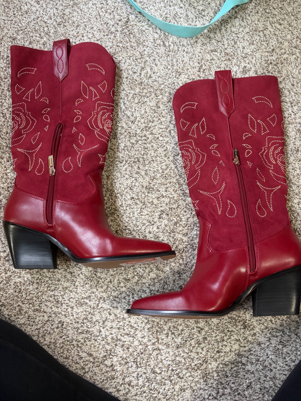 Jessica Simpson Red Mixed-Media Western Heeled Boots